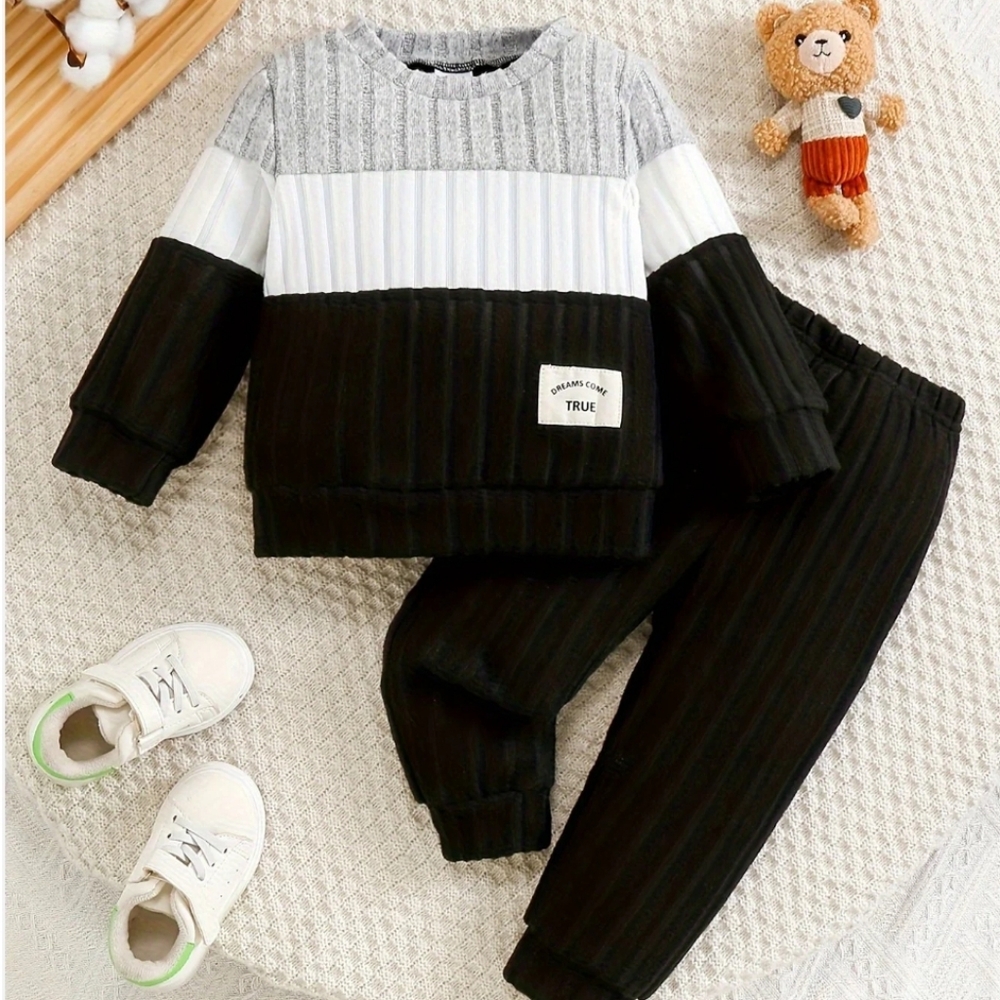 Toddler Boys 2PC Autumn Knit Long Sleeve Top with Elastic Waistband Ribbed Pants